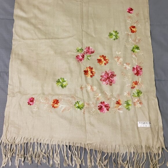 Embroidered Neck Scarves Floral Pashmina Shawl Wrap Stole - Picture 5 of 5